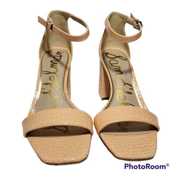 Sam Edelman Sandals Womens Sz 6 Daniella Open Toe Ankle Strap Heel Peach Croco - Picture 8 of 13
